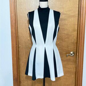 1960's Sue Anne of Dallas Mod Black and White Sleeveless Mini Dress S-M